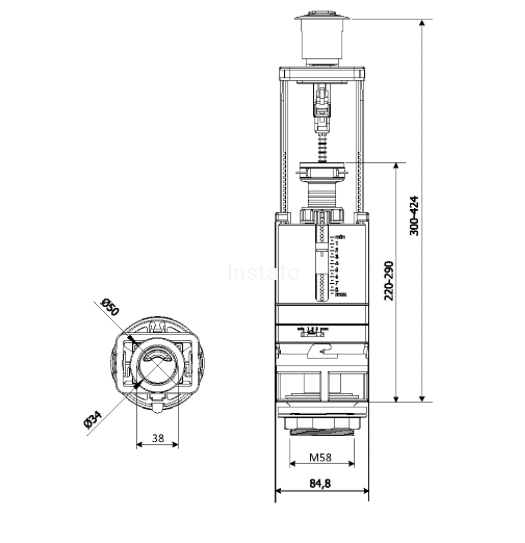 schemat zawór spłukujący do wc